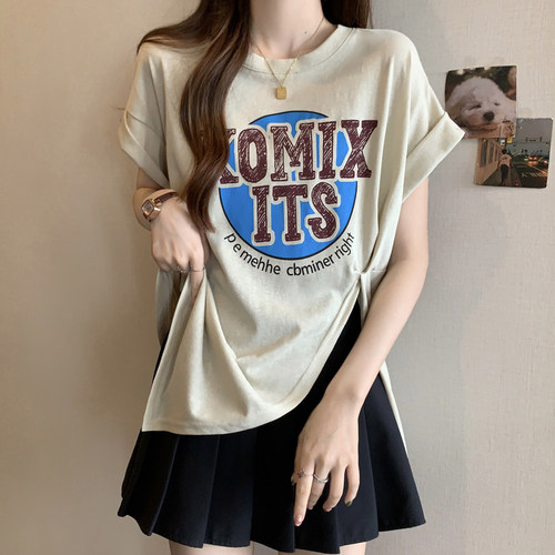 夏季不规则开叉字母印花短袖t恤女夏季薄款感宽松显瘦凉凉上0412d