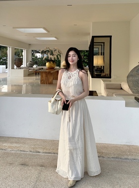 Floating爱在西元前 重工编织镂空无袖长裙女法式波西米亚连衣裙