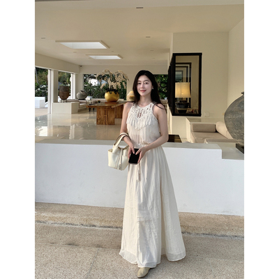 Floating爱在西元前 重工编织镂空无袖长裙女法式波西米亚连衣裙