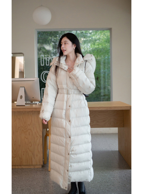 Floating超长款95白鸭绒大被子狐狸毛领连帽羽绒服女冬季厚款外套