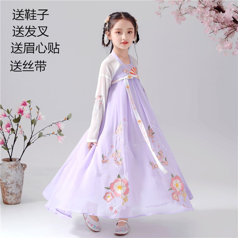 儿童汉服女童古装超仙女装公主古风印花襦裙小女孩中国风连衣裙夏