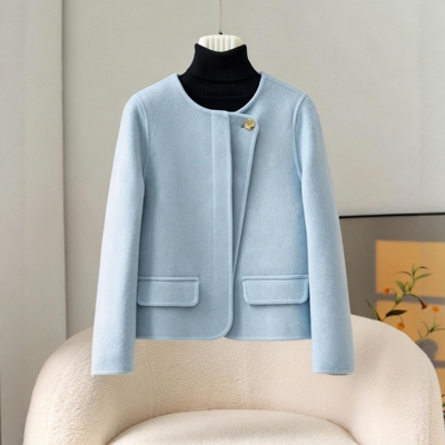 小香风秋冬双面短款外套羊毛圆领大衣2025新款外套气质小个子毛呢