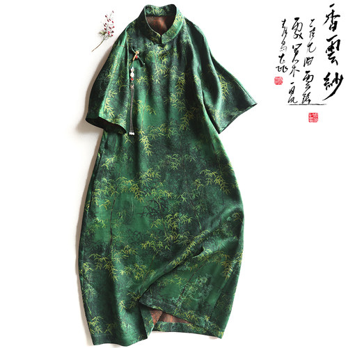 印花连衣裙云澍香云纱桑蚕丝国风