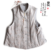 云澍原创真丝绒烫金山水新中式 改良国风立领盘扣加棉马甲上衣女冬