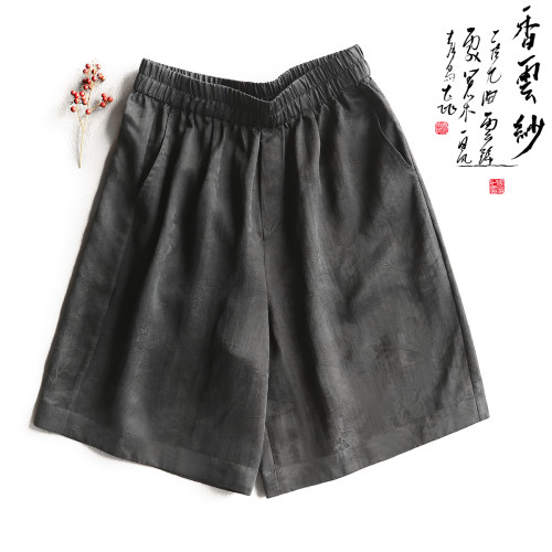 云澍香云纱真丝松紧腰短裤女夏季