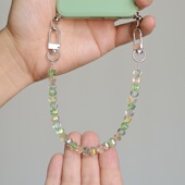 原创设计浅绿色清爽闪亮水晶双扣头简约手机挂绳短款 手腕挂饰吊坠