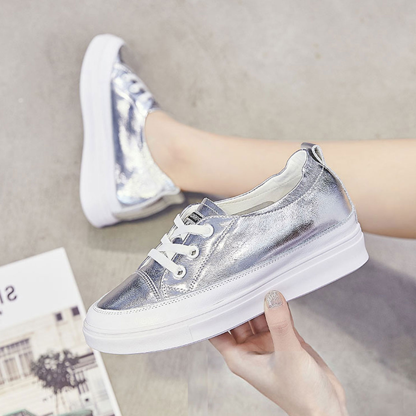 真皮内增高小白鞋显瘦板鞋休闲