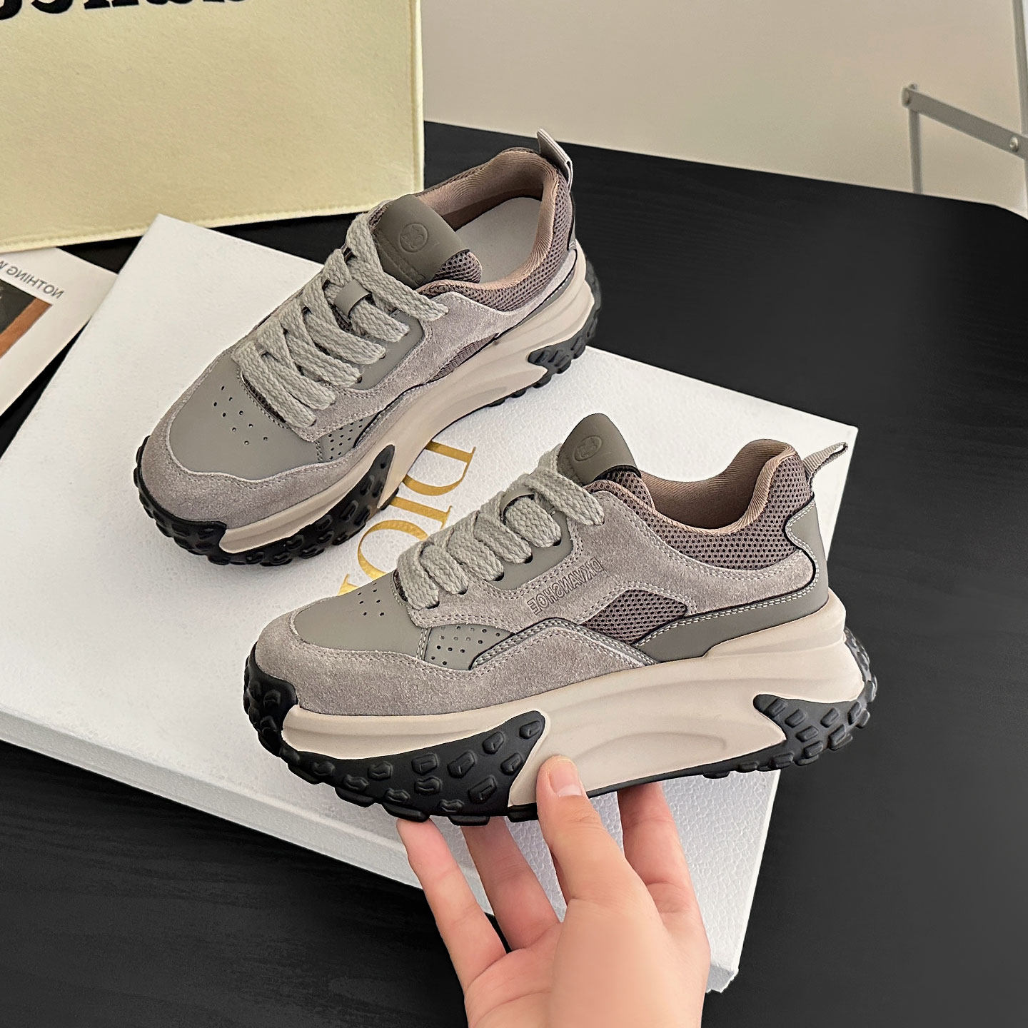 厚底老爹鞋女真皮小个子增高显脚小2026新款春秋季百搭休闲运动鞋