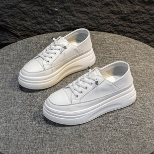 厚底小白鞋女2026新款春夏季真皮透气增高两穿一脚蹬轻便休闲板鞋