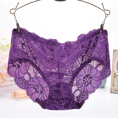 透明纯色花朵镂空网纱薄款三角裤