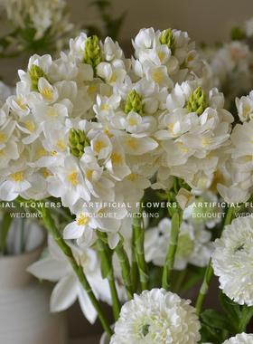 高品质白色系仿真花圣心百合雀梅轮峰菊锦鲤露莲婚礼花材婚纱拍照