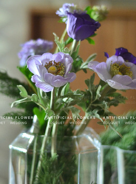 植绒高仿真小银莲花 白头翁绢花假花 餐桌婚礼花艺 拍摄 花材配花