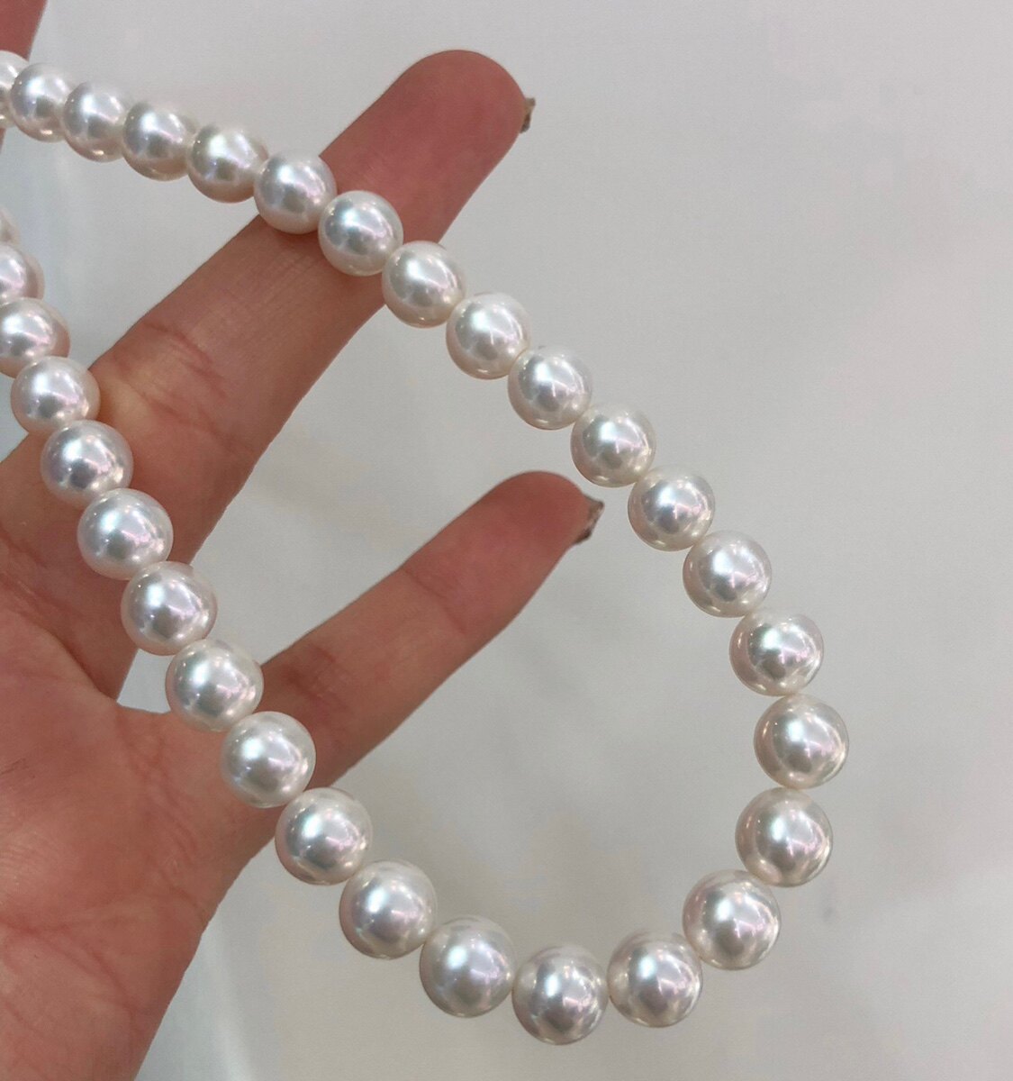 珈白丽淡水珠串珍珠项链半成品正圆强光珠子超干净 akoya的平替