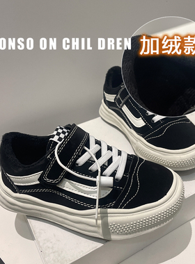 儿童运动鞋2025秋冬季新款女童真皮帆布板鞋加绒百搭二棉男童鞋子