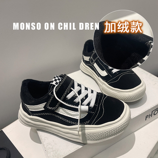 儿童运动鞋2025秋冬季新款女童真皮帆布板鞋加绒百搭二棉男童鞋子