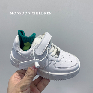 儿童真皮小白鞋男童运动鞋纯白休闲鞋表演鞋2025春秋新款空军一号