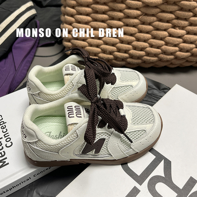 真皮儿童N字运动鞋2025早春新款网鞋男童透气网面休闲板鞋女童鞋