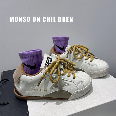 儿童运动鞋2025春秋新款星星休闲板鞋女童真皮时尚百搭透气德训鞋