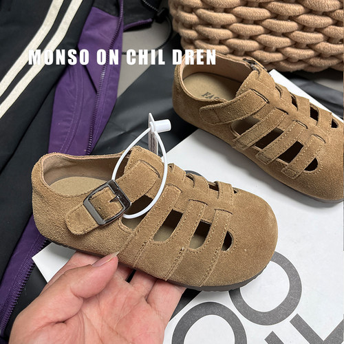 儿童凉鞋2025夏季新款女童复古镂空编织勃肯鞋软底透气男童半凉鞋