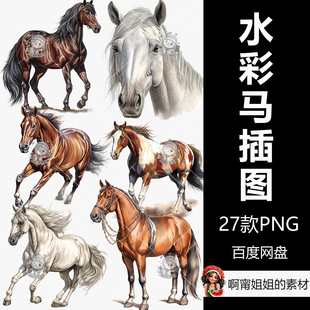 超高清水彩马剪贴画手绘装饰动物插图PNG免抠设计素材新品精品