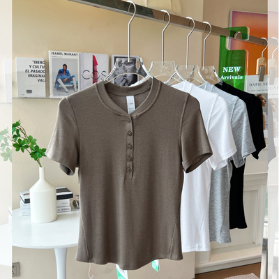 lu家短袖显瘦~修身亨利衫