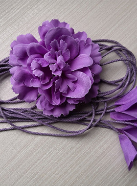 服装公司订单款式 紫色黑色土黄浅咖啡花朵流苏绑带腰饰女士腰绳