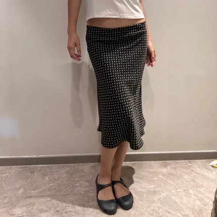 度假法式复古波点半身裙夏季多色百搭弹力碎花中裙法式