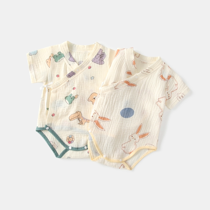 夏季宝宝短袖和服包屁衣纯棉纱布初生新生婴儿连体衣薄款三角哈衣