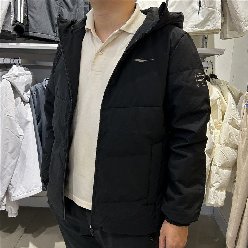 鸿星尔克羽绒服男2025冬季新款综训连帽防风保暖休闲运动外套夹克