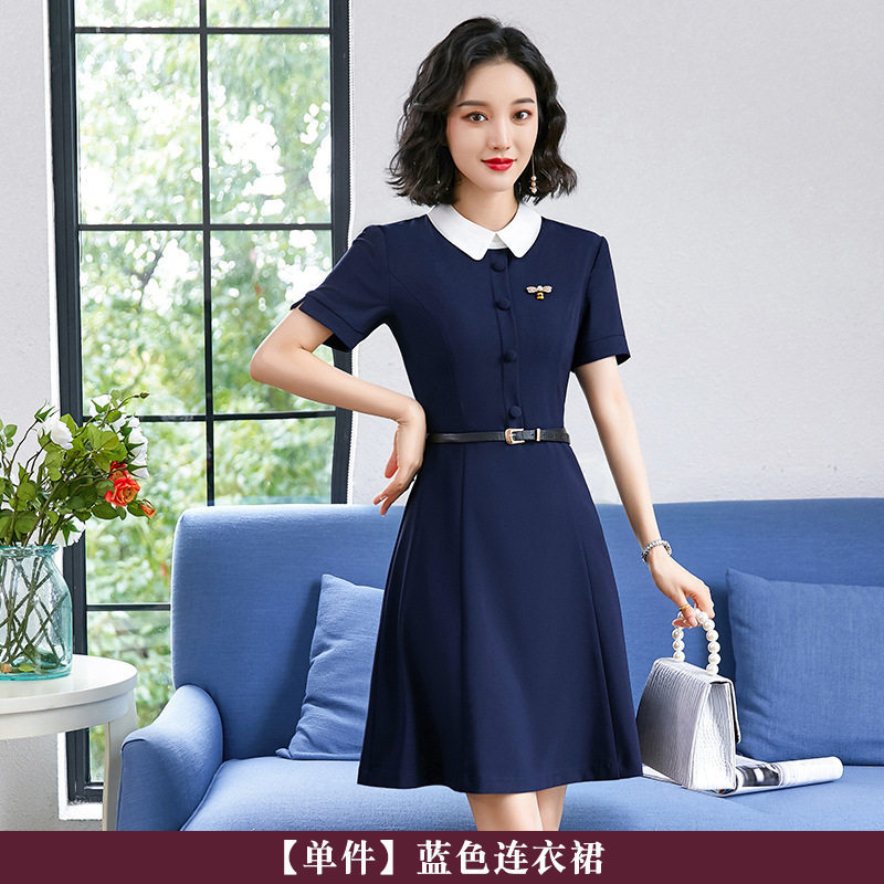 职业装面试加肥加大版连衣裙子夏天教师幼师美容院上班通勤工作服