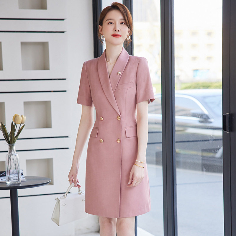 夏天印花色裙职业连衣裙老师幼师教师美容礼服工装上班加肥加大版
