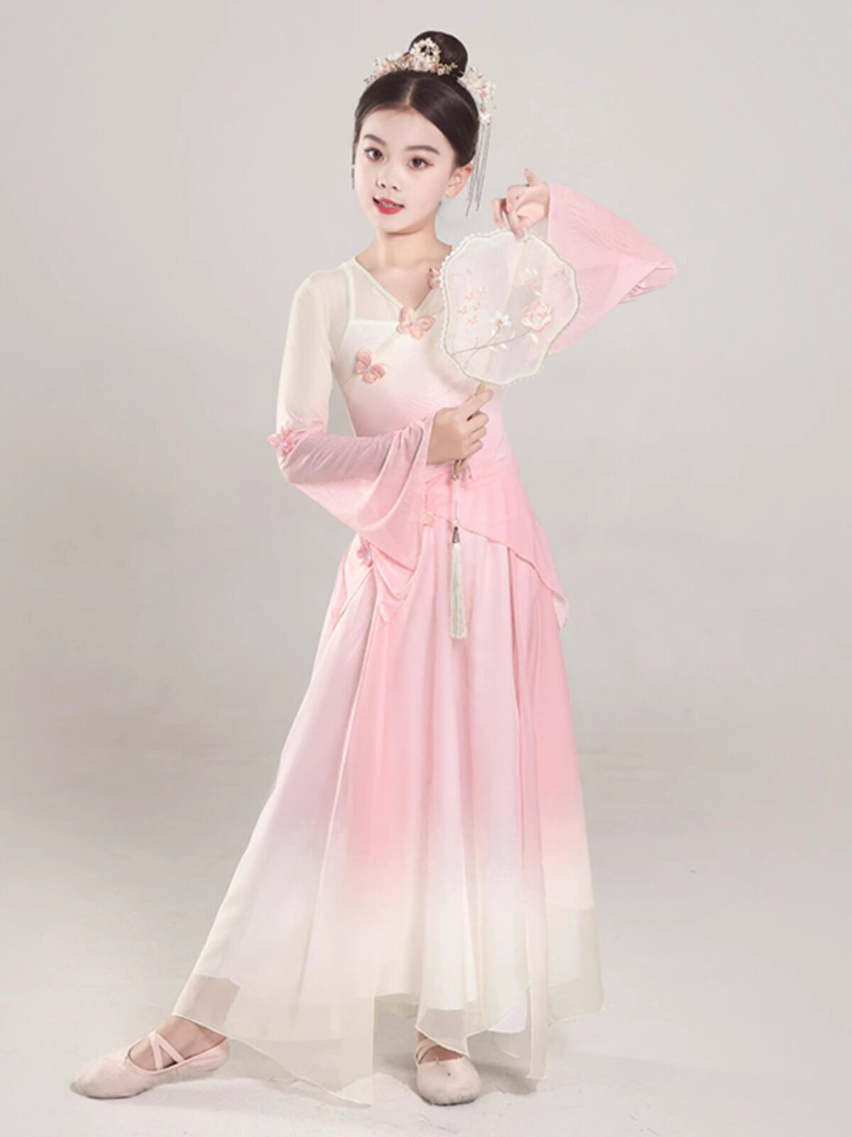 女童古典舞蹈服中国舞身韵练功服纱衣小孩民族舞扇子舞渐变演出服