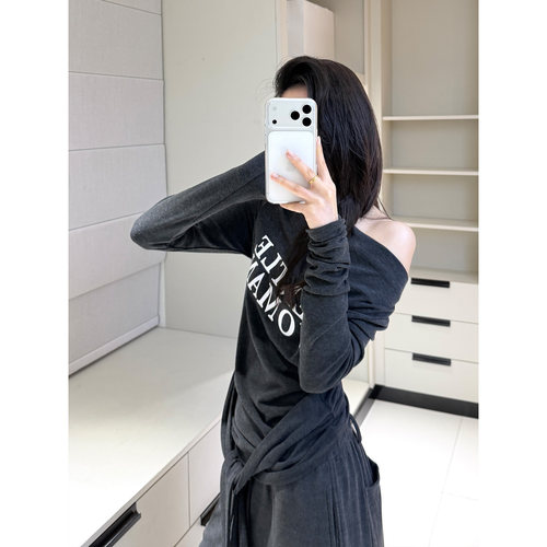 松弛感荡领不规则T恤显瘦上衣