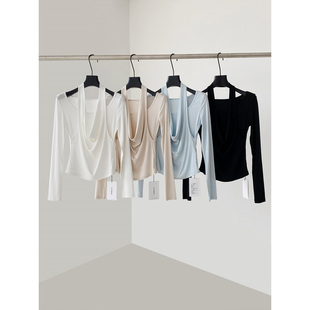 THEIRS 法式设计感假两件挂脖长袖T恤女2026春新款修身显瘦打底衫