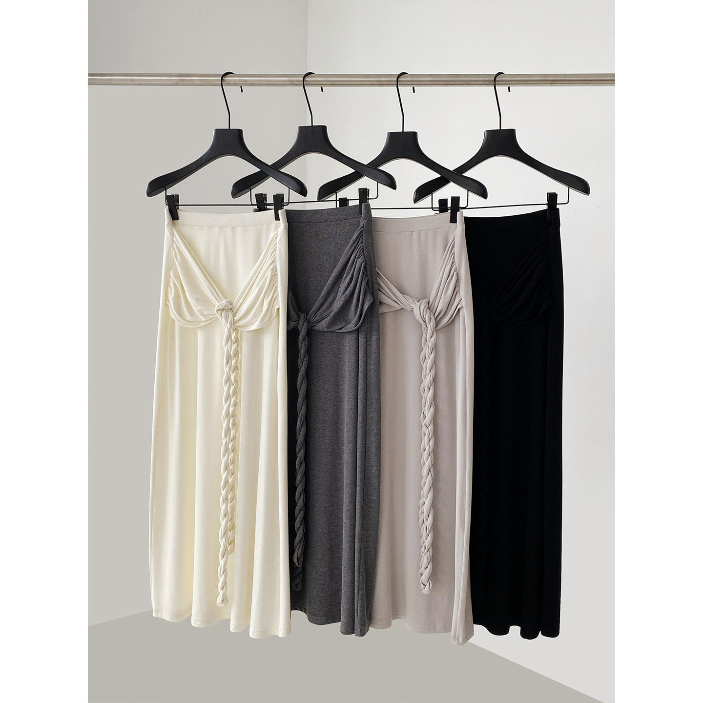 THEIRS 复古麻花编织带绑带半身裙女春夏辣妹收腰中长款纯色裙子