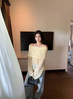 THEIRS 早春新款柔软亲肤马海一字肩毛衣露肩针织衫上衣女高级感