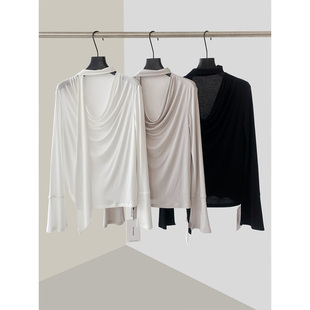 THEIRS 松弛感挂脖飘带堆堆针织衫上衣不规则设计感慵懒荡领小衫