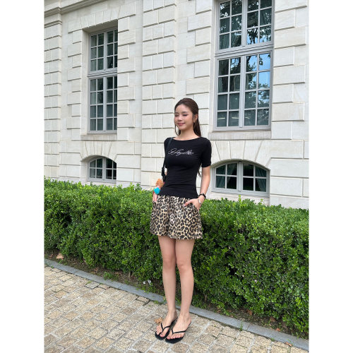 美式辣妹豹纹高腰阔腿显瘦短裤
