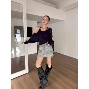 THEIRS 设计早秋新款复古水洗高腰排扣显瘦A字口袋裙短裙牛仔裙女