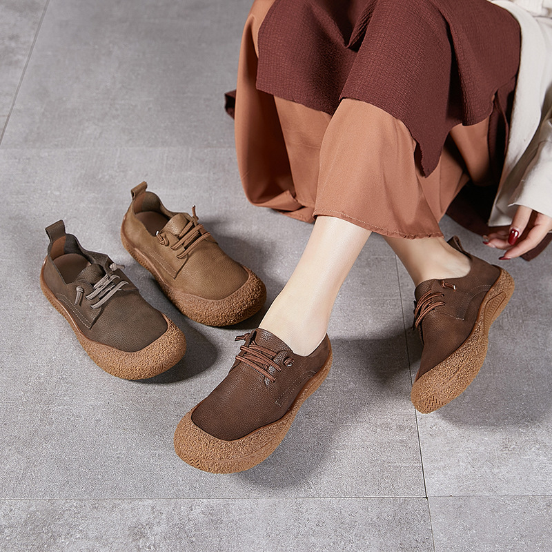 铂帝思 新款真皮手工复古女鞋头层牛皮软底软面大43码妈妈鞋跨境