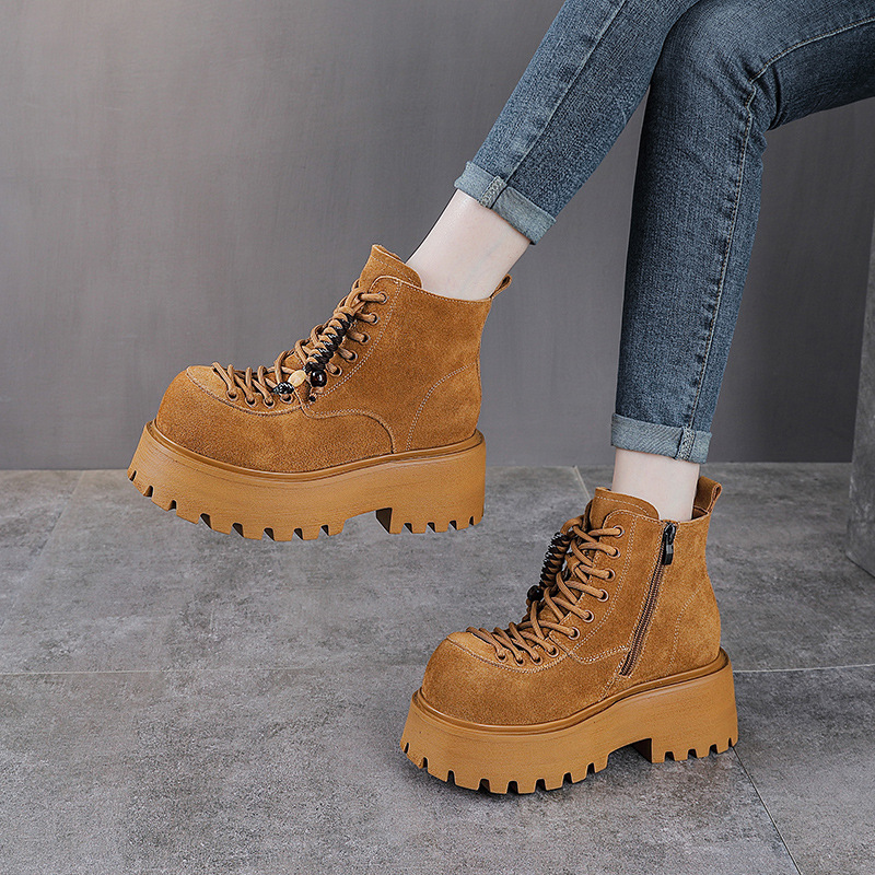 头层牛皮女皮靴复古风秋冬新款真皮马丁靴厚底防滑舒适百搭女短靴