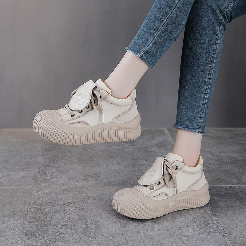 丑萌大头鞋女2025年秋季新款头层牛皮中帮鞋百搭轻便发泡底休闲鞋