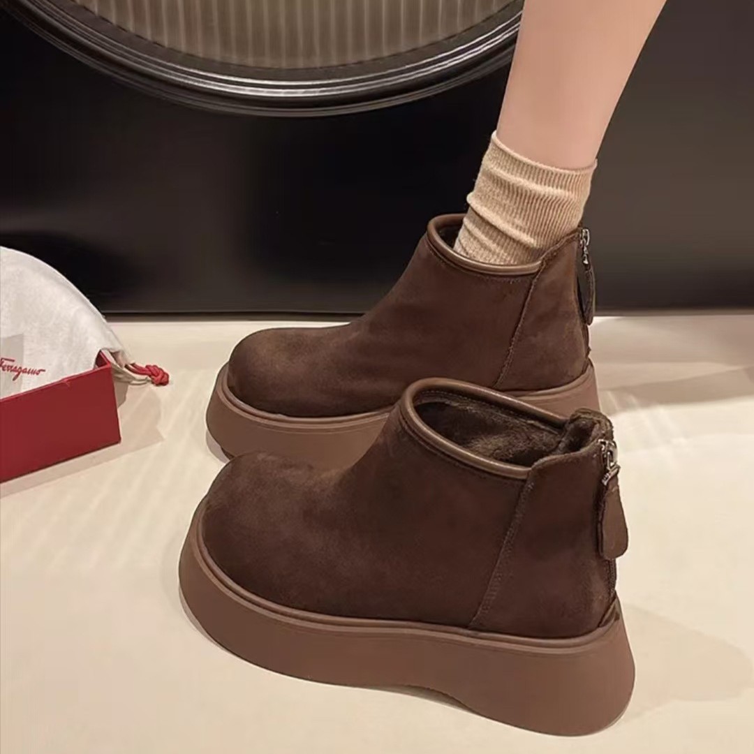 英伦厚底松糕勃肯靴女马丁2025新款大头冬季加绒切尔西短靴