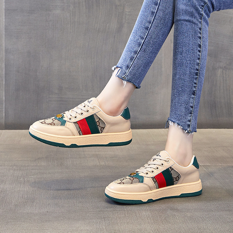 大码女鞋小白鞋女2023春季新款运动休闲拼色复古小脏鞋港风板鞋潮