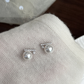 方糖家 轻奢气质奥地利施家珍珠纯银平衡木耳钉小众高级感耳环女