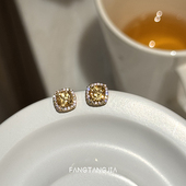 方糖家 招财新年纯银天然黄水晶方糖轻奢耳钉秋冬高级感精致耳环