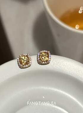 方糖家 招财新年纯银天然黄水晶方糖轻奢耳钉秋冬高级感精致耳环