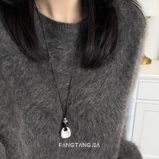 方糖家 小众长项链 秋冬复古拉丝金属吊坠抽拉编绳毛衣链2026新款