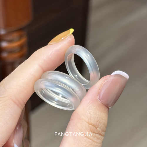 方糖家马料天然白玉髓冰种指环