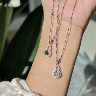 方糖家 新中式天然危料翡翠纯银葫芦项链轻奢国风锁骨链新款爆款